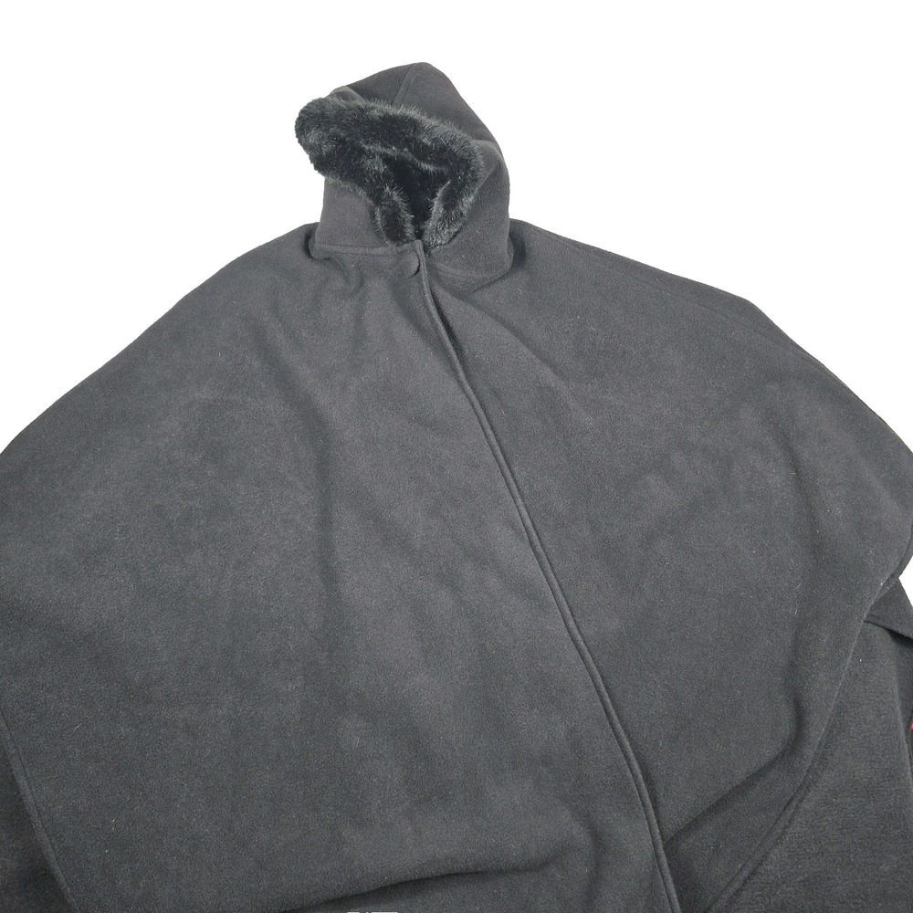 Mixit Black Hooded Cape Poncho Faux Fur Trimmed Fleece Wrap One Size